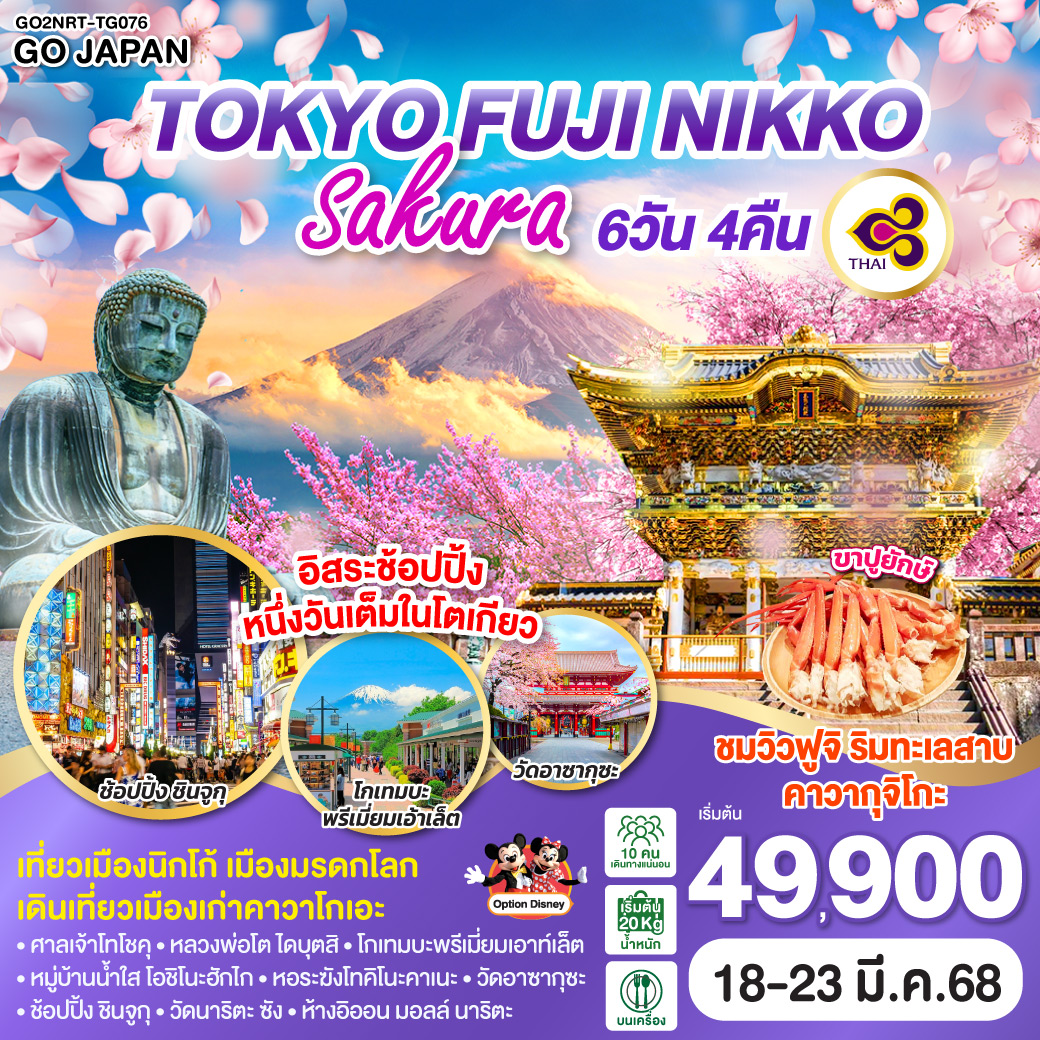 ทัวร์ญี่ปุ่น TOKYO FUJI NIKKO SAKURA 6วัน 4คืน (TG)