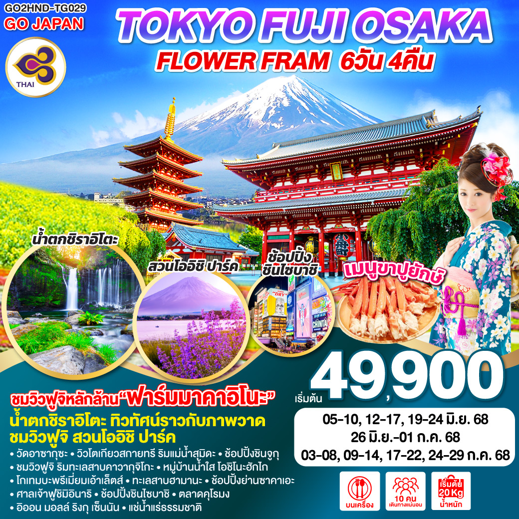 ทัวร์ญี่ปุ่น GO JAPAN TOKYO FUJI OSAKA FLOWER FRAM  6วัน 4คืน [TG]